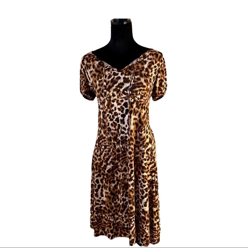 Susan Lawrence Leopard Print Short Sleeve MIDI